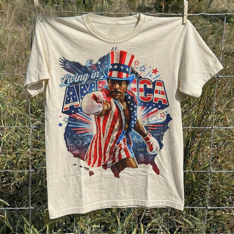 Apollo Creed Living In America Shirt, Patriotic Boxing Fourth Of July Vintage