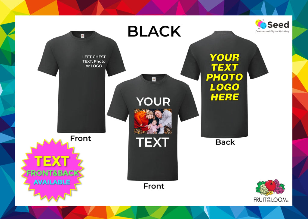 Personalised TShirt Your Text Logo Photo Printed Custom t-shirt Party Cotton Top