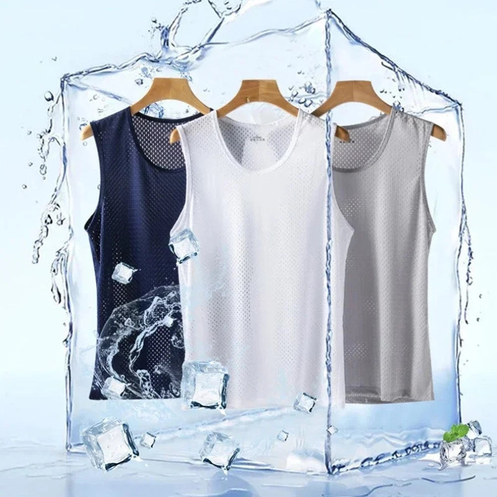 Trendy Sleeveless T Shirt for Men Ice Silk Mesh Sports Tee Navy Blue XL 5XL