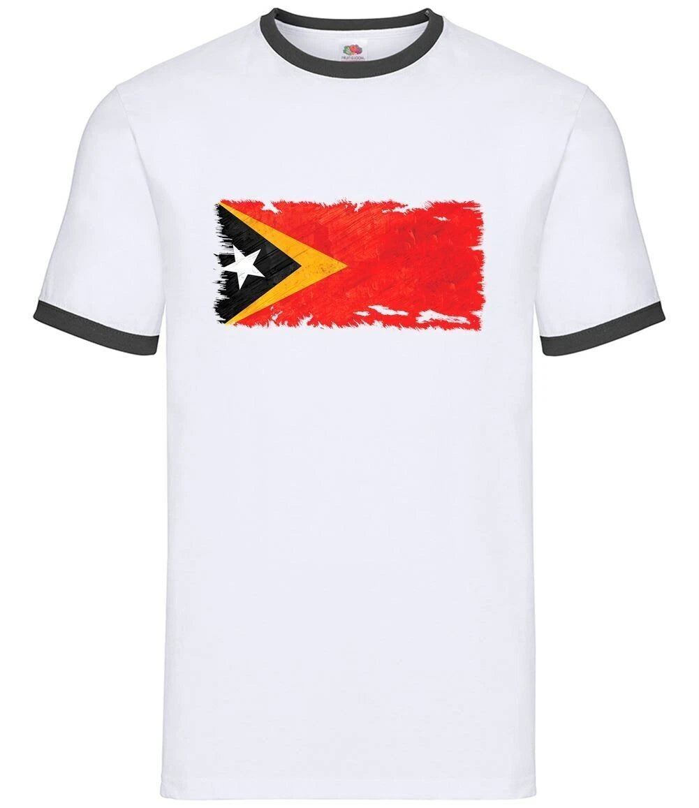 Timor-Leste Grunge Flag Herren Ringer T-Shirt Kurzarm 100% Baumwolle