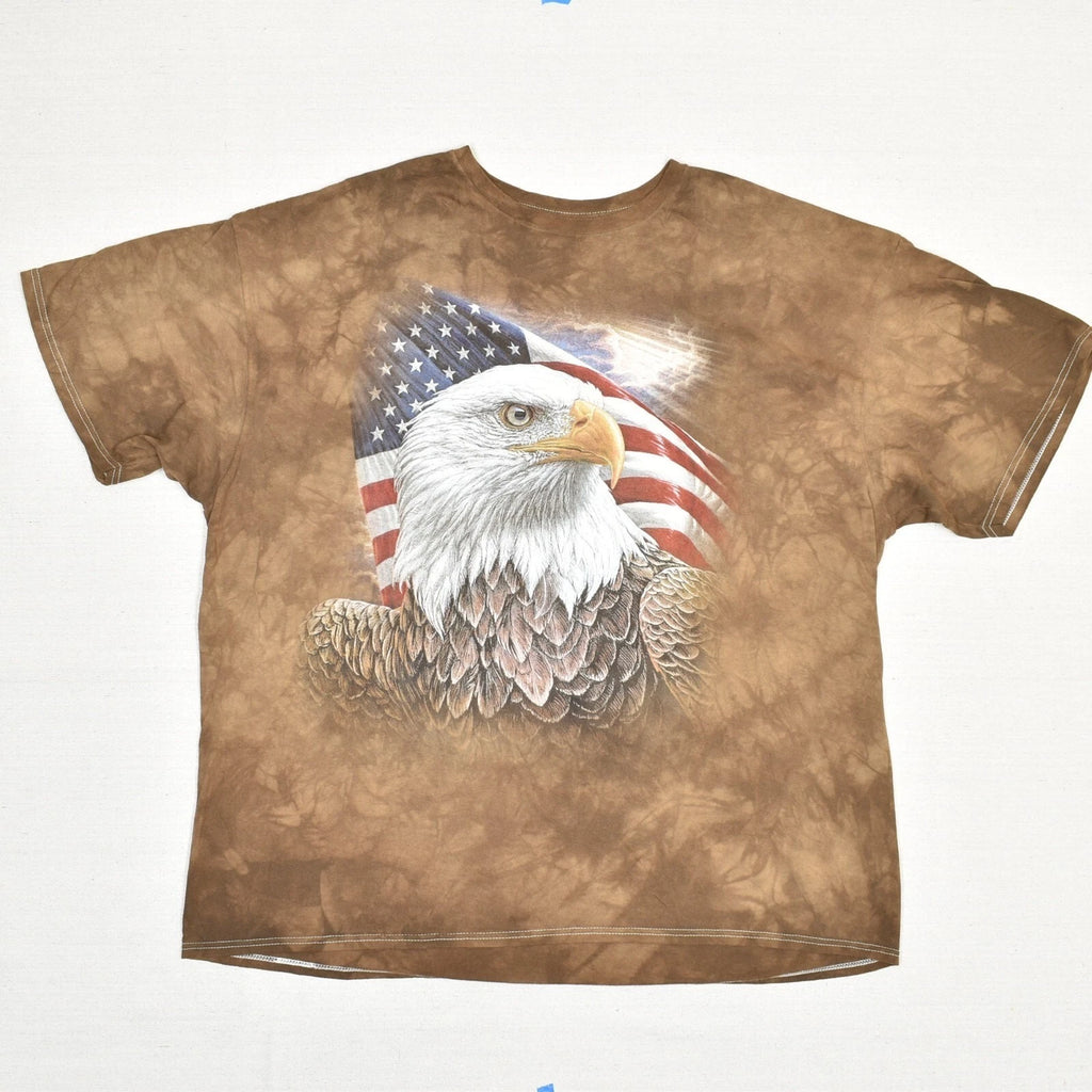 The Mountain Men's T Shirt Short Sleeve USA Flag Eagle Cotton Brown Size 2XL