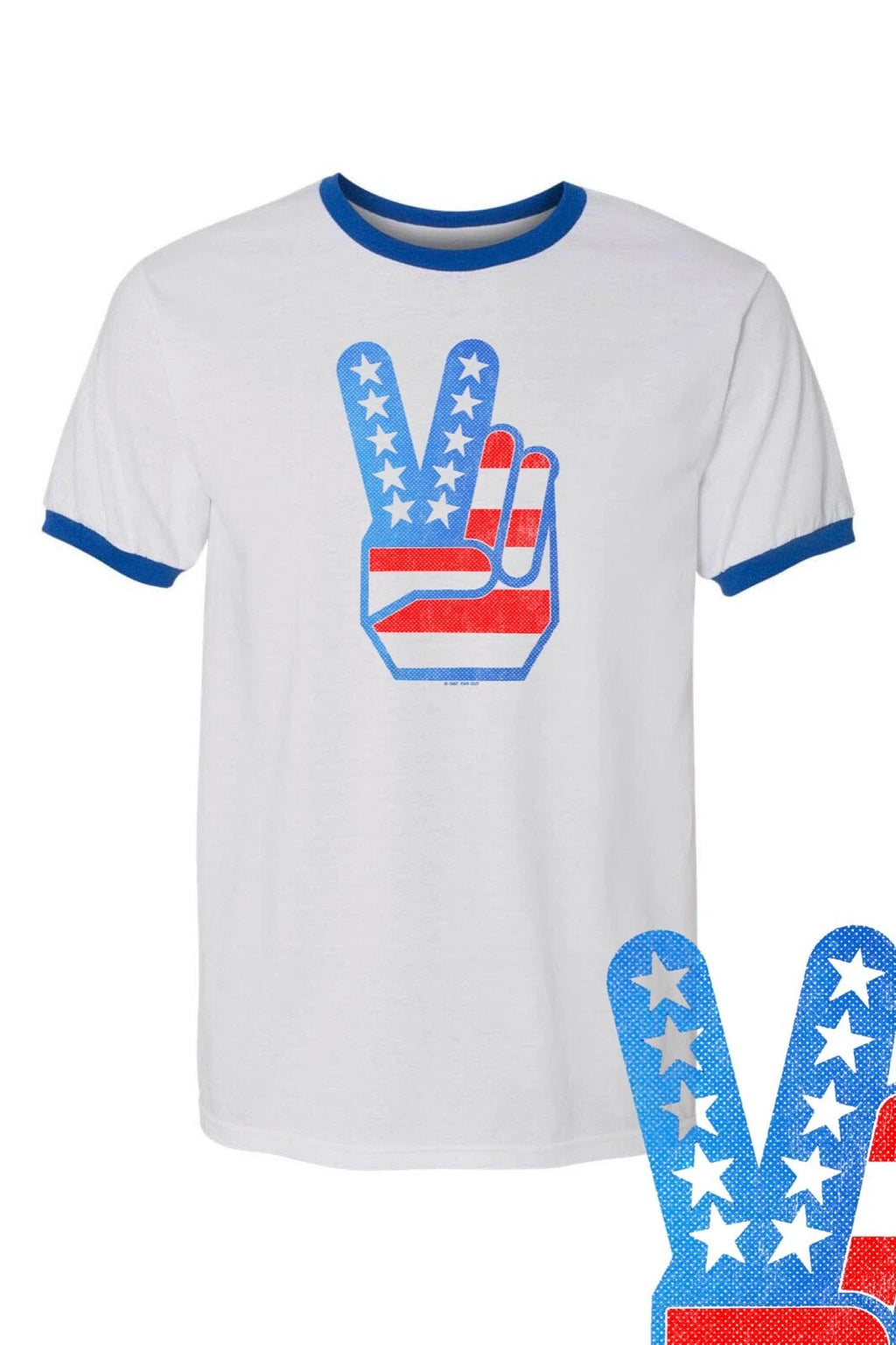 Peace Fingers Flag Retro Vintage 4th July RINGER Tee UNISEX SM-XXL