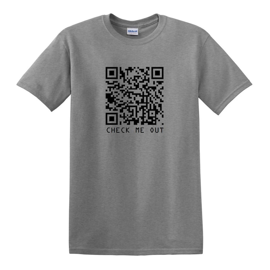 CUSTOM PERSONALIZED CUSTOMIZED QR CODE CHECK ME OUT TEXT TEE T-SHIRT