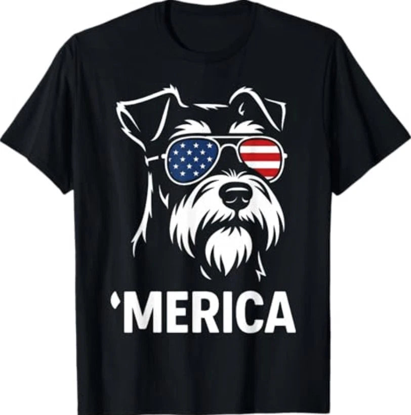 Patriotic Miniature Schnauzer Dog 'Merica 4th of July Funny T-Shirt