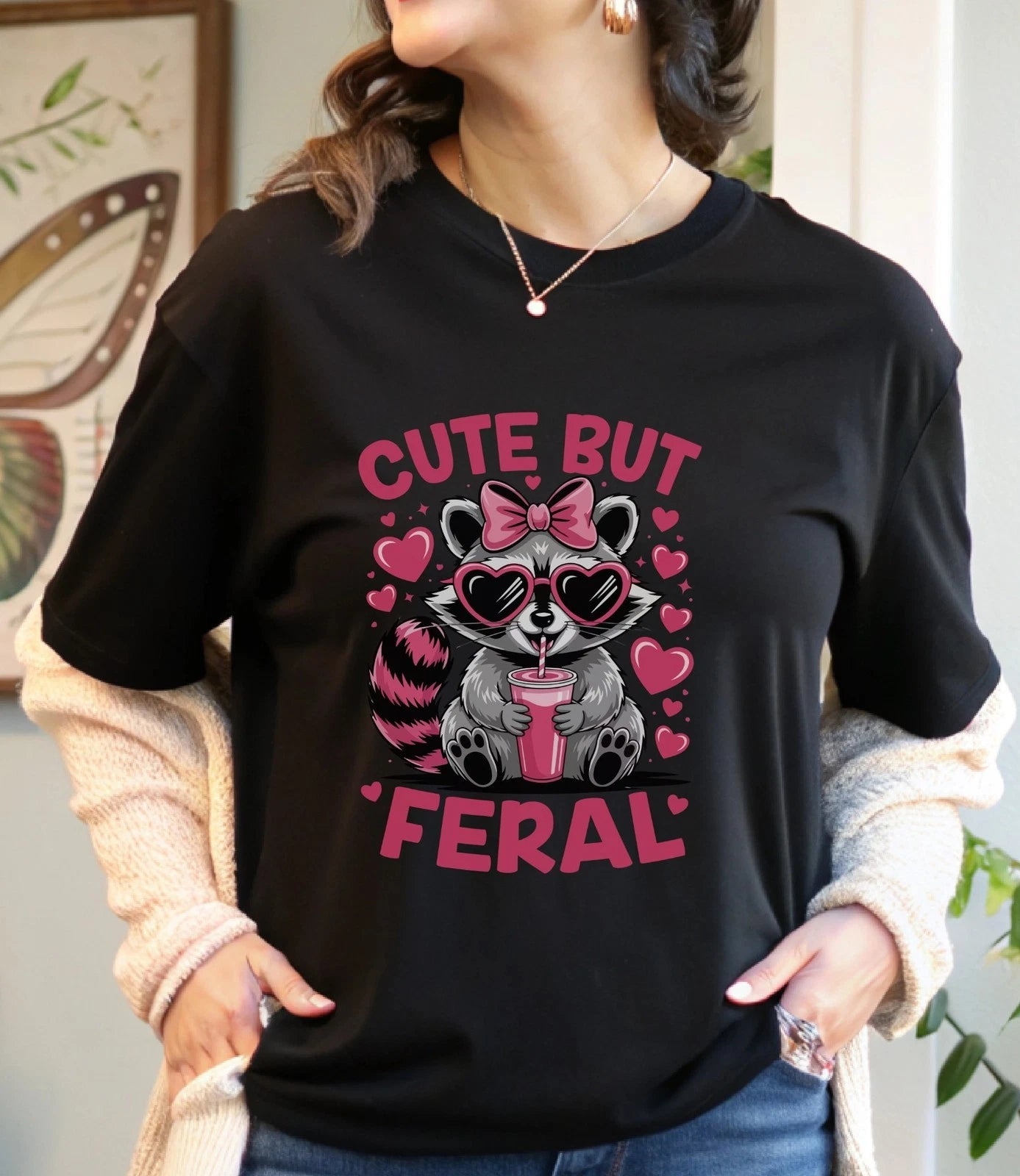 Cute But Feral Raccoon T-Shirt, Funny Raccoon Tee, Sassy Animal Shirt,