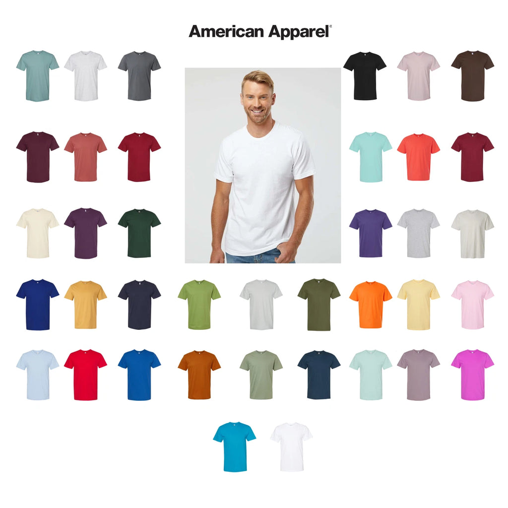 American Apparel 2001 Fine Jersey T-Shirt Short Sleeve Sizes X-3XL Unisex