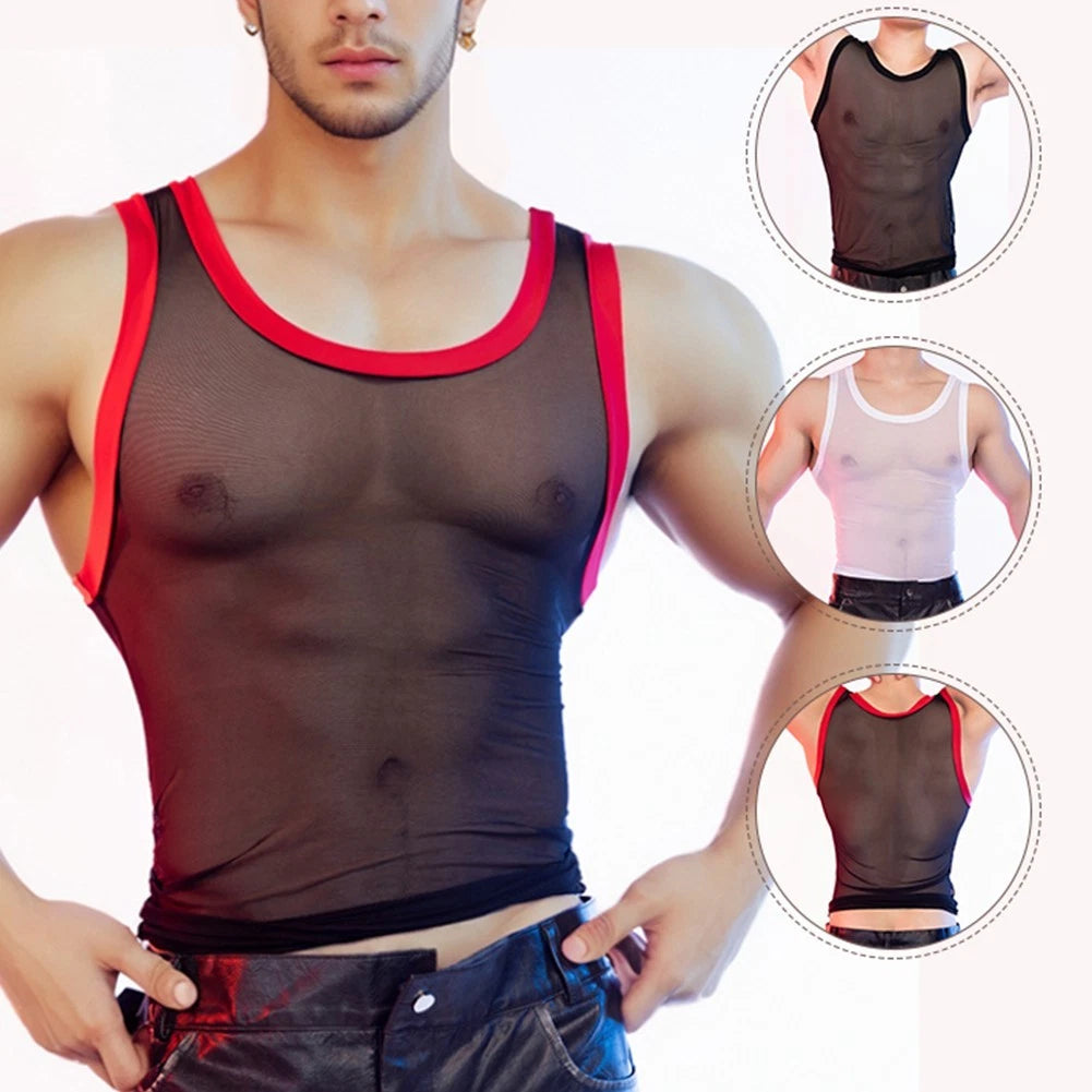 Trendy Mens Sleeveless Mesh T shirt Suitable for Nightclubs and Parties