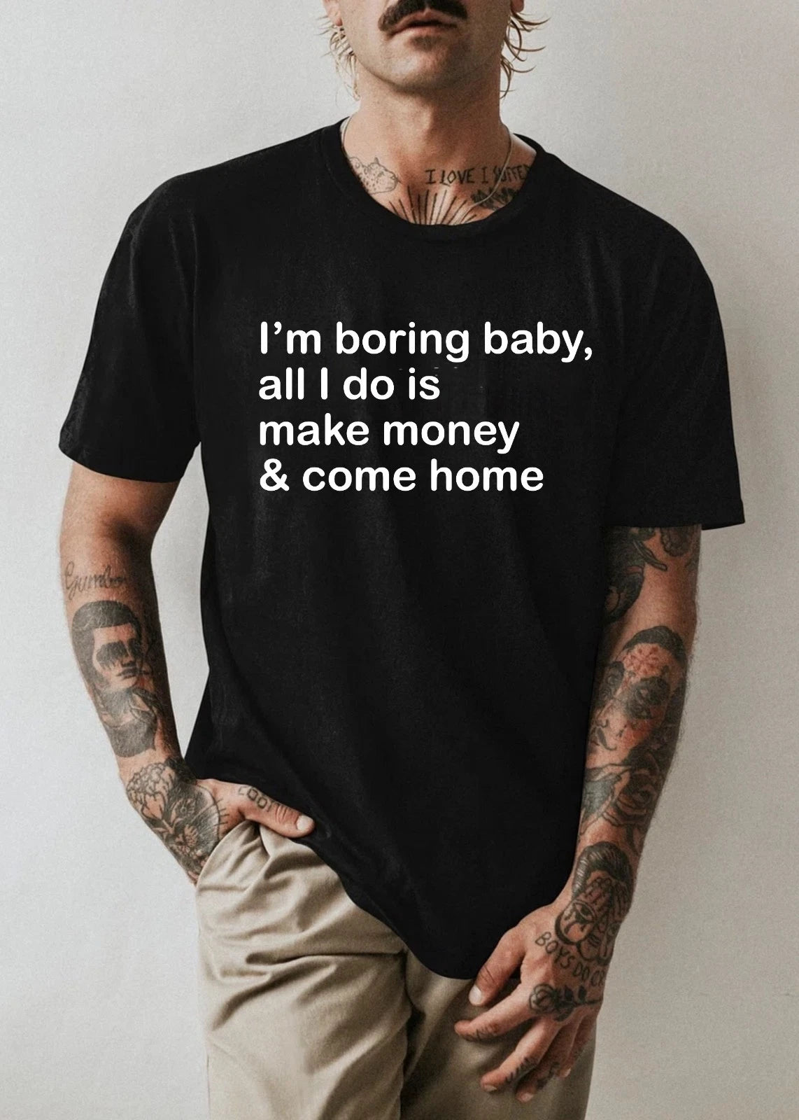 I’m Boring Baby T-Shirt, Funny Money Quote Graphic Tee, Minimalist Text Shirt
