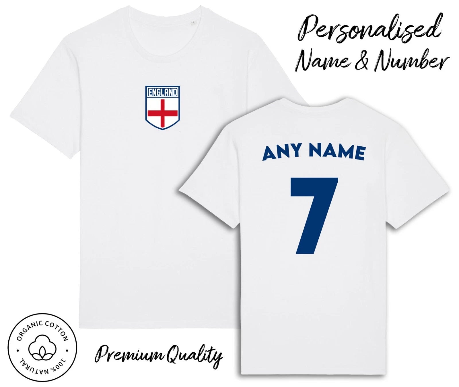 England Flag T-Shirt Personalised Name & No World Cup 2026 Ki Football 6 Nations