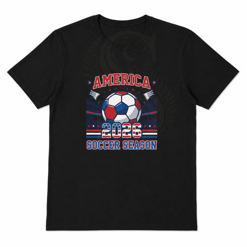 America 2026 Soccer Season T-Shirt USA Football Fan Graphic Black Tee