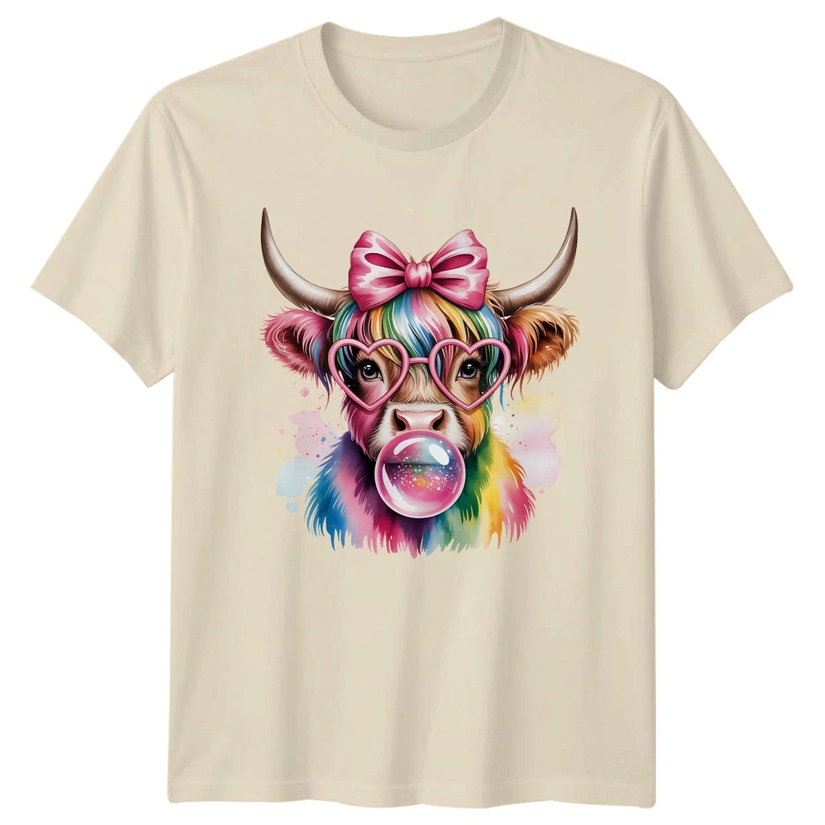 Coquette Highland Cow Bubblegum Pink Womens T-Shirt Cute Animal Farm Animal