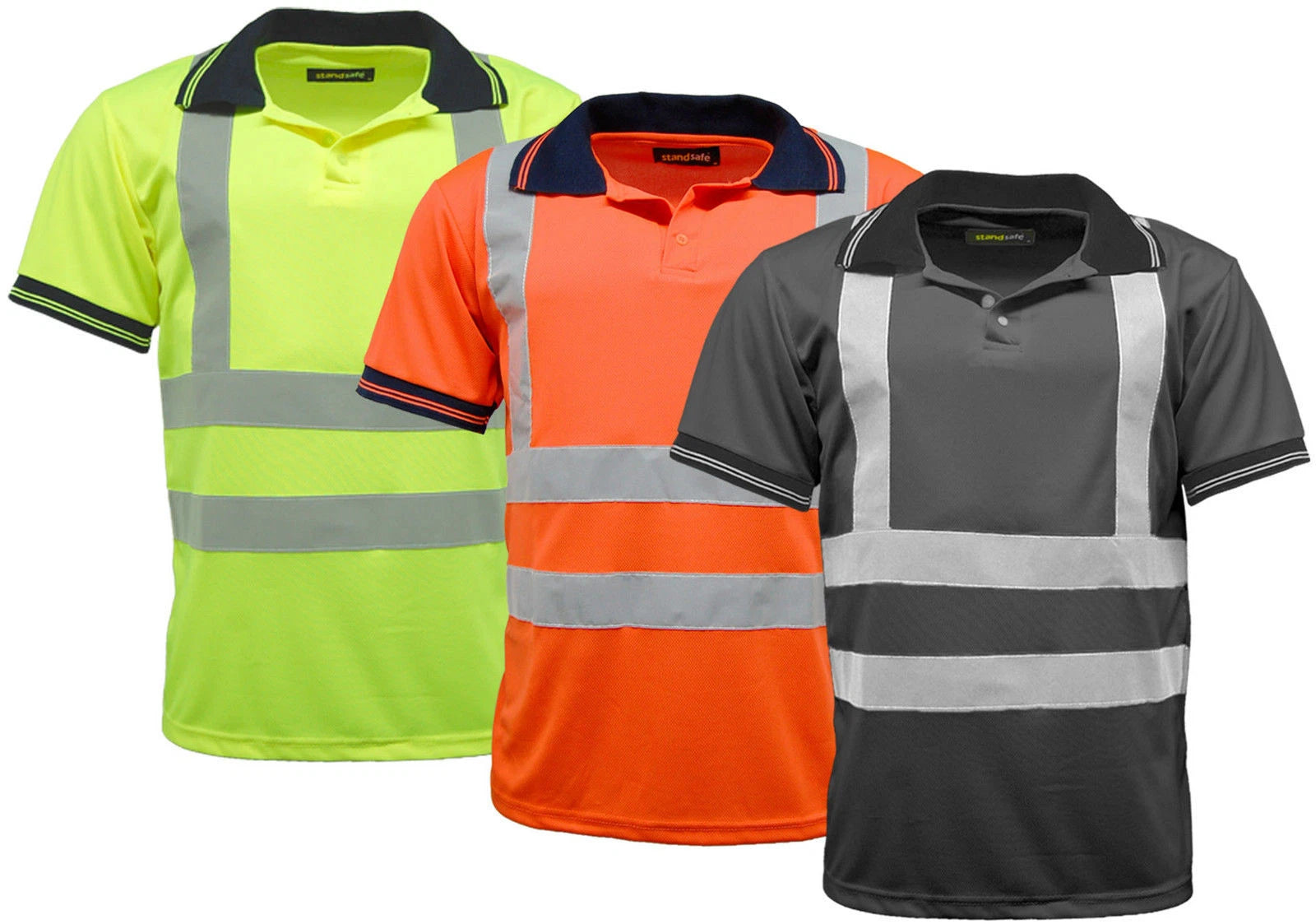 5 Pack Men's Polo Shirts Hi Vis High Viz Visibility Short Sleeve Safety Work New