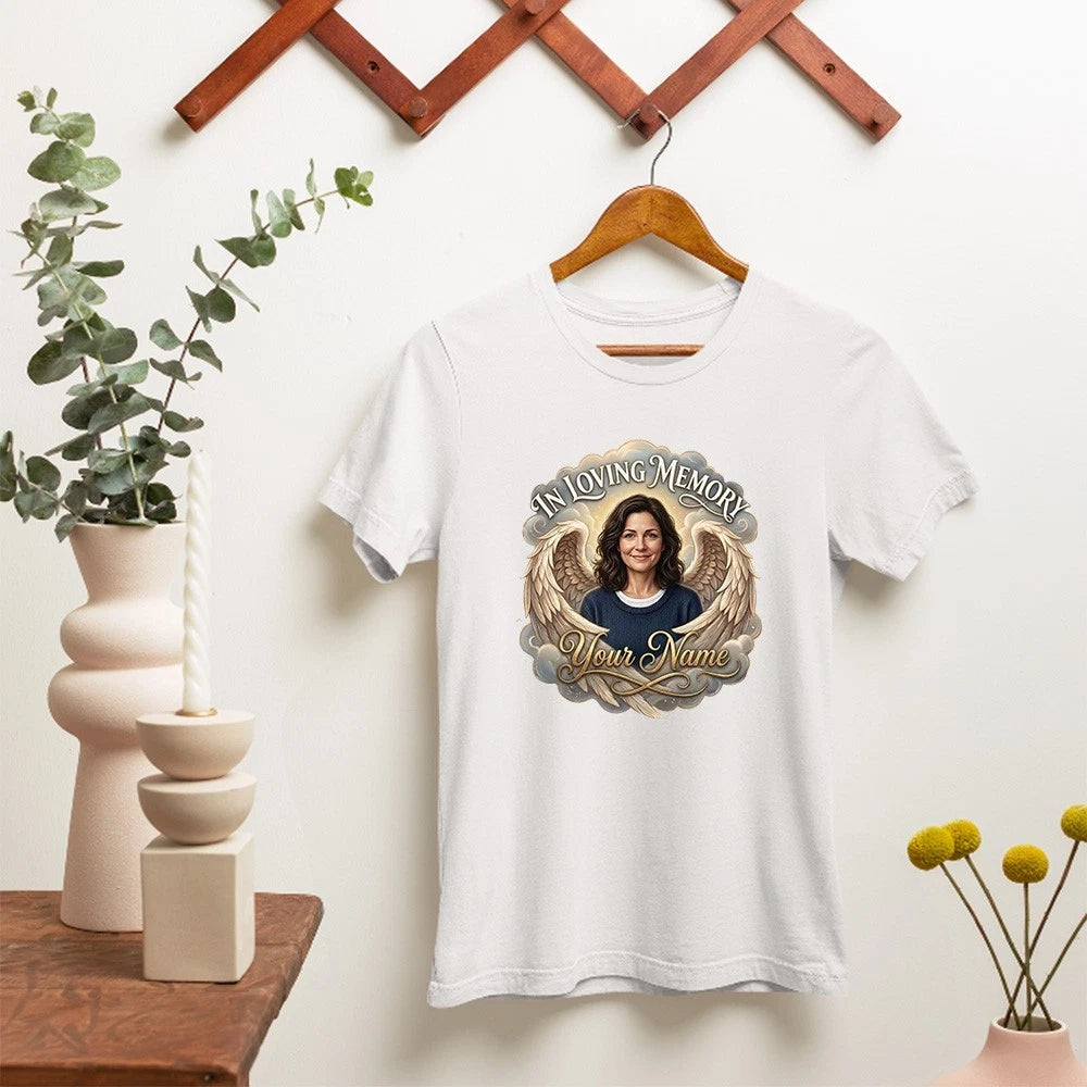 Personalised In Loving Memory Custom T-Shirt Angel Wings Memorial Tribute Gift