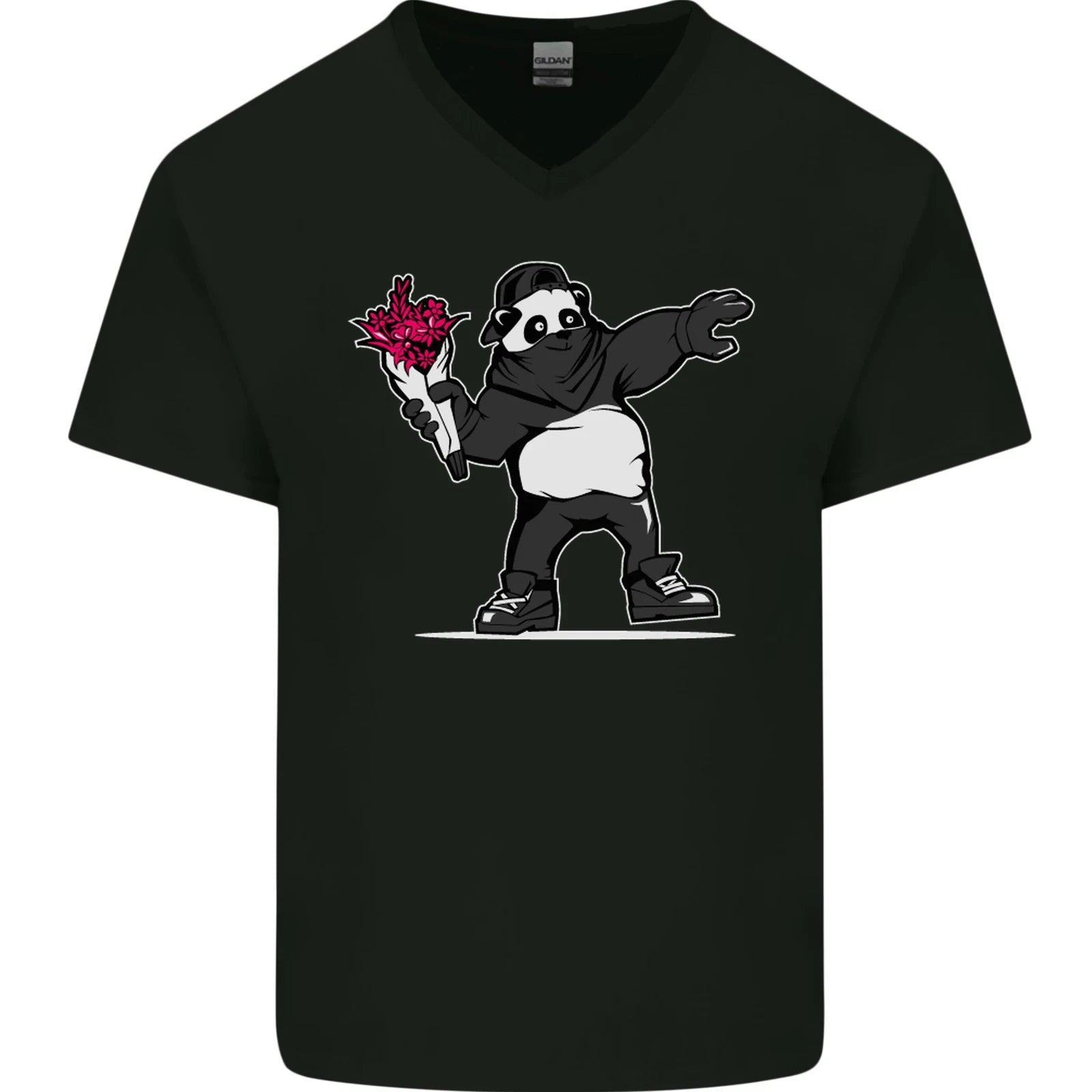 Pandalism Banksy Style Street Art Graffiti Mens V-Neck Cotton T-Shirt