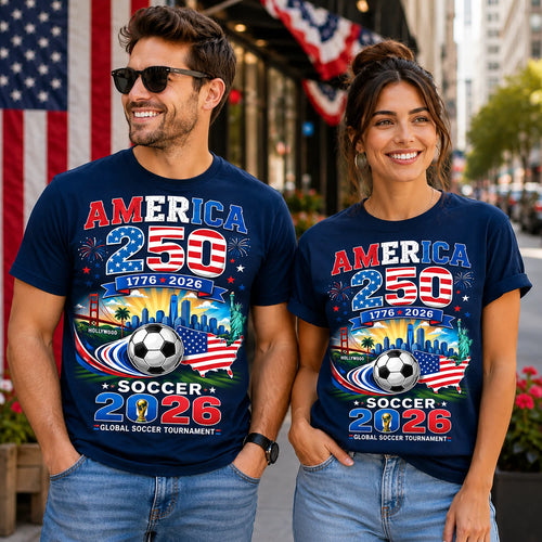 America Soccer 2028 Stadium Skyline Tee | USA Flag Futbol Design
