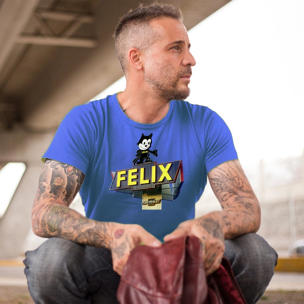 Felix Cat Chevy Sign Tee. Classic Spin.