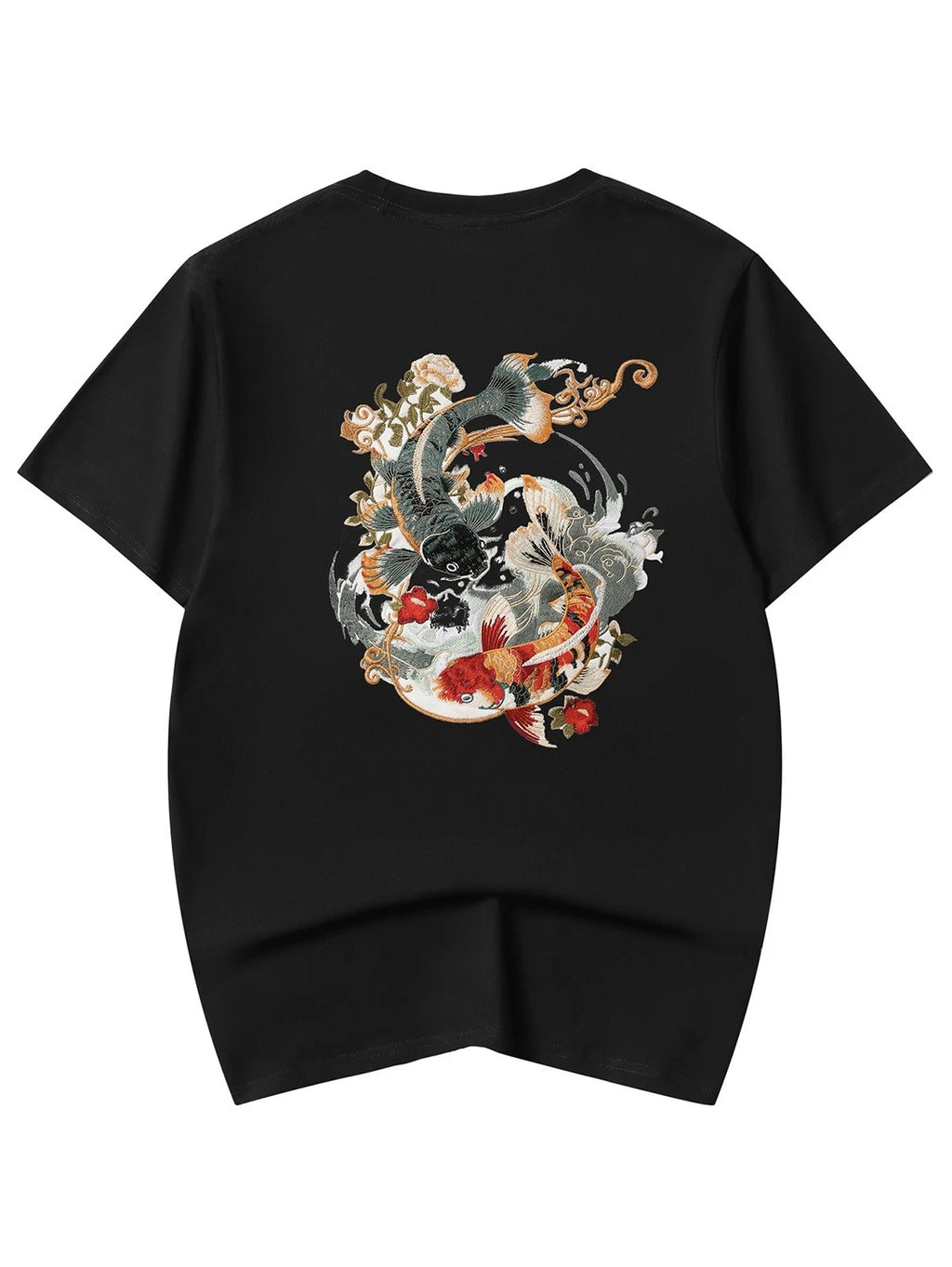 Niepce Japanese Streetwear Embroidery T-shirt Koi Graphic Tee for Men