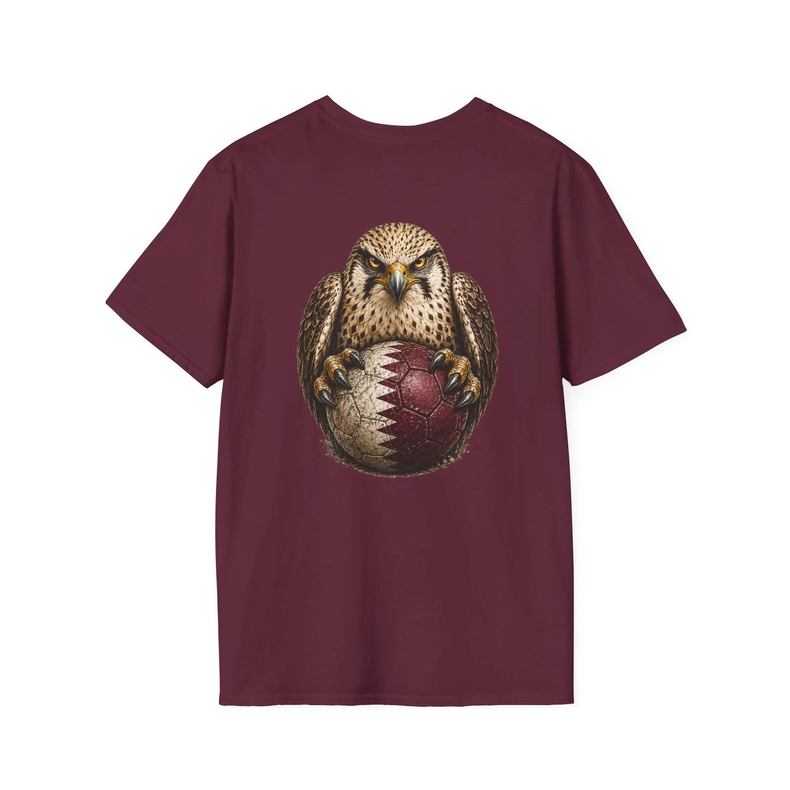 Qatar Falcon Soccer Ball T-Shirt Qatar Flag Football Fan Back Print Graphic Tee