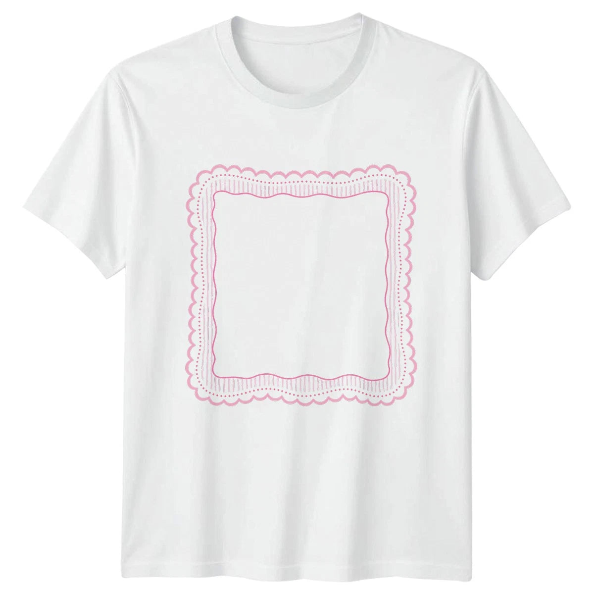 Preppy Pink Scalloped Frame Womens T-Shirt Aesthetic Pink Frames Gift For Her