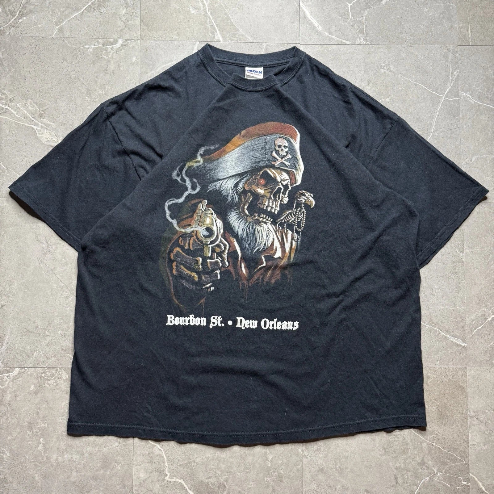 Vintage 2000s Bourbon Street New Orleans Skeleton Pirate T-Shirt Men’s 2XL