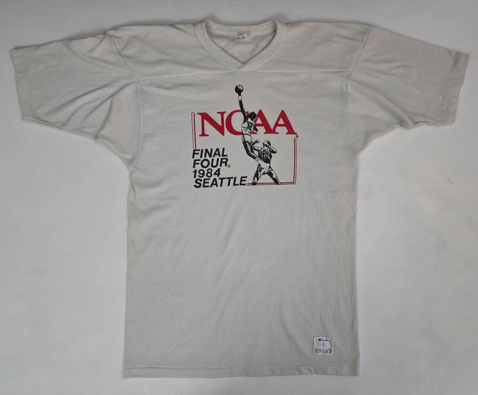 Vtg 80s 1984 Champion NCAA Final Four Seattle Basketball Jersey T Shirt Men's L