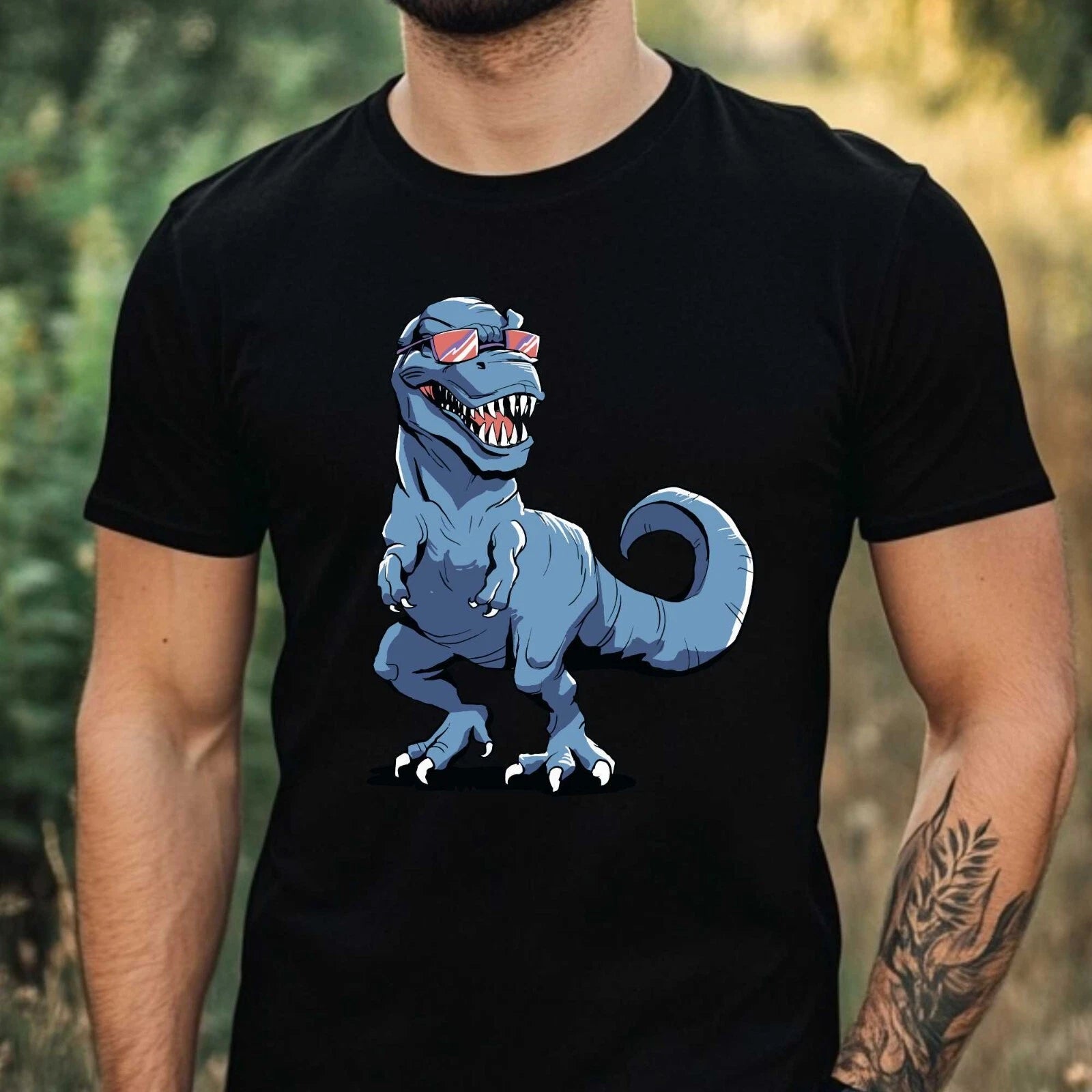 Mens Funny T-Shirt T-Rex Motif Cotton Size XS to 5XL