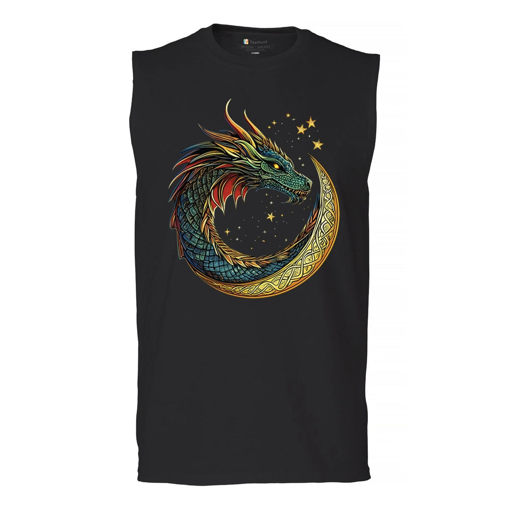 Celtic Moon Dragon Muscle Shirt Mystical Serpent Spiritual Fantasy Fire Men's