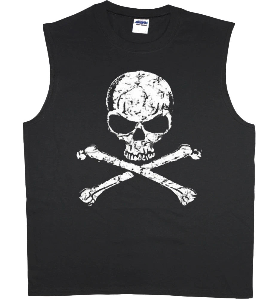 Men's sleeveless shirt Skull design decal jolly roger flag muscle tee tank top