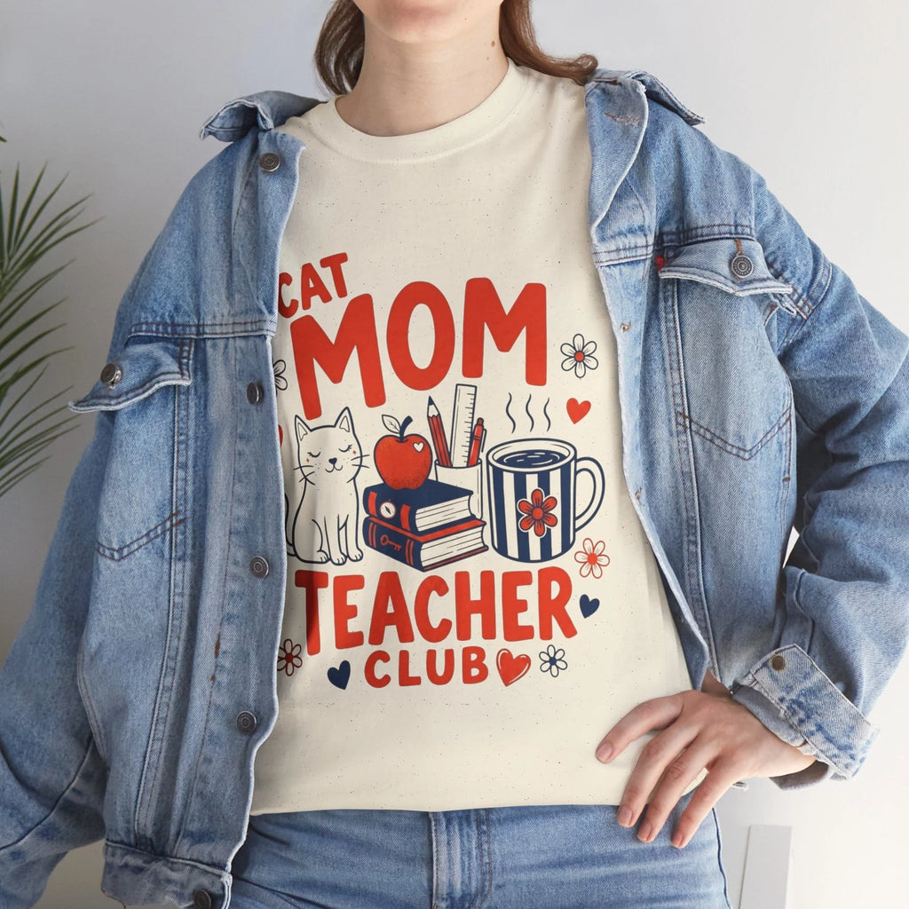 Cat Mom Teacher Club T-Shirt | Teacher Cat Mug Books Design