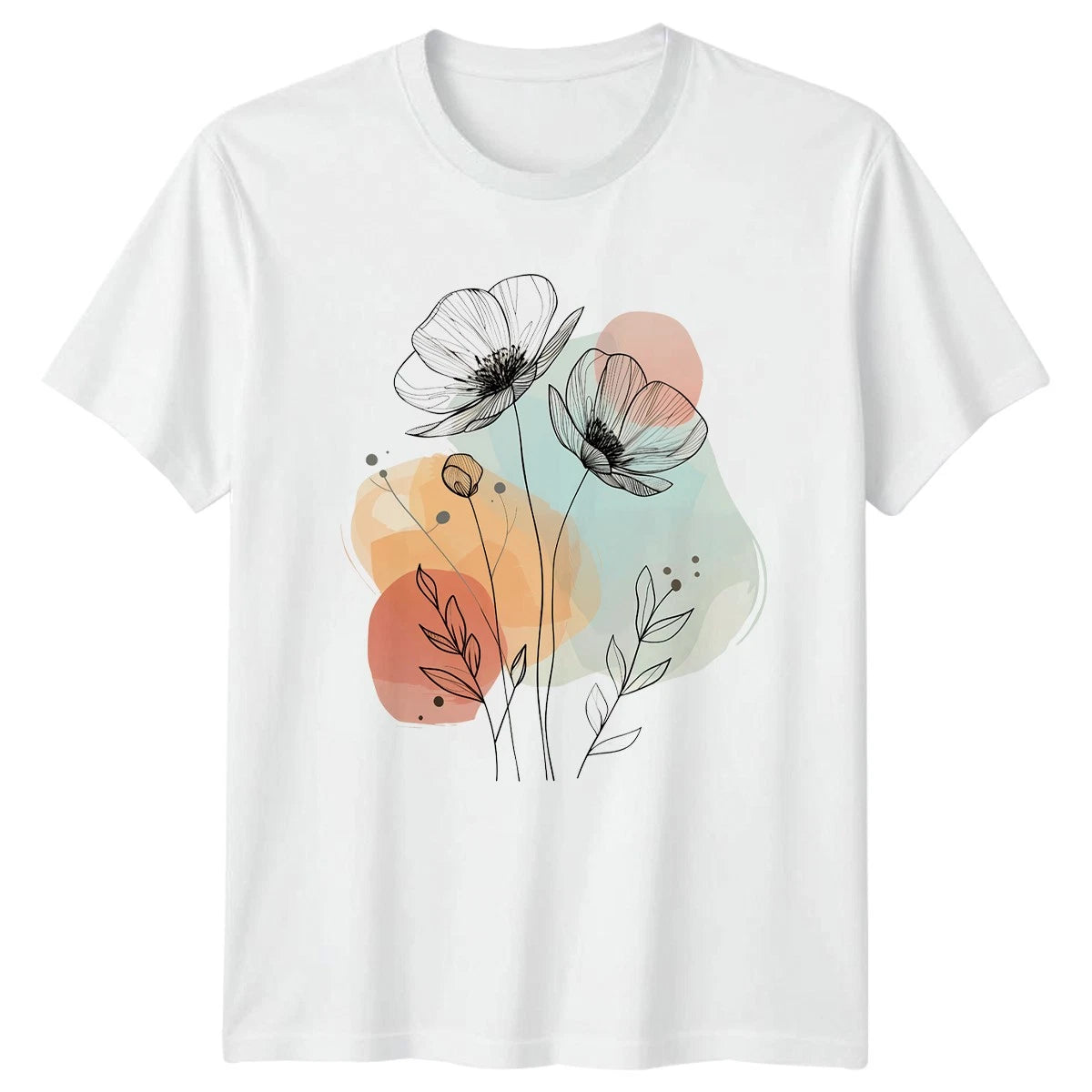 Minimalist Watercolor Floral Line Art T-Shirt Flowers Botanical Nature
