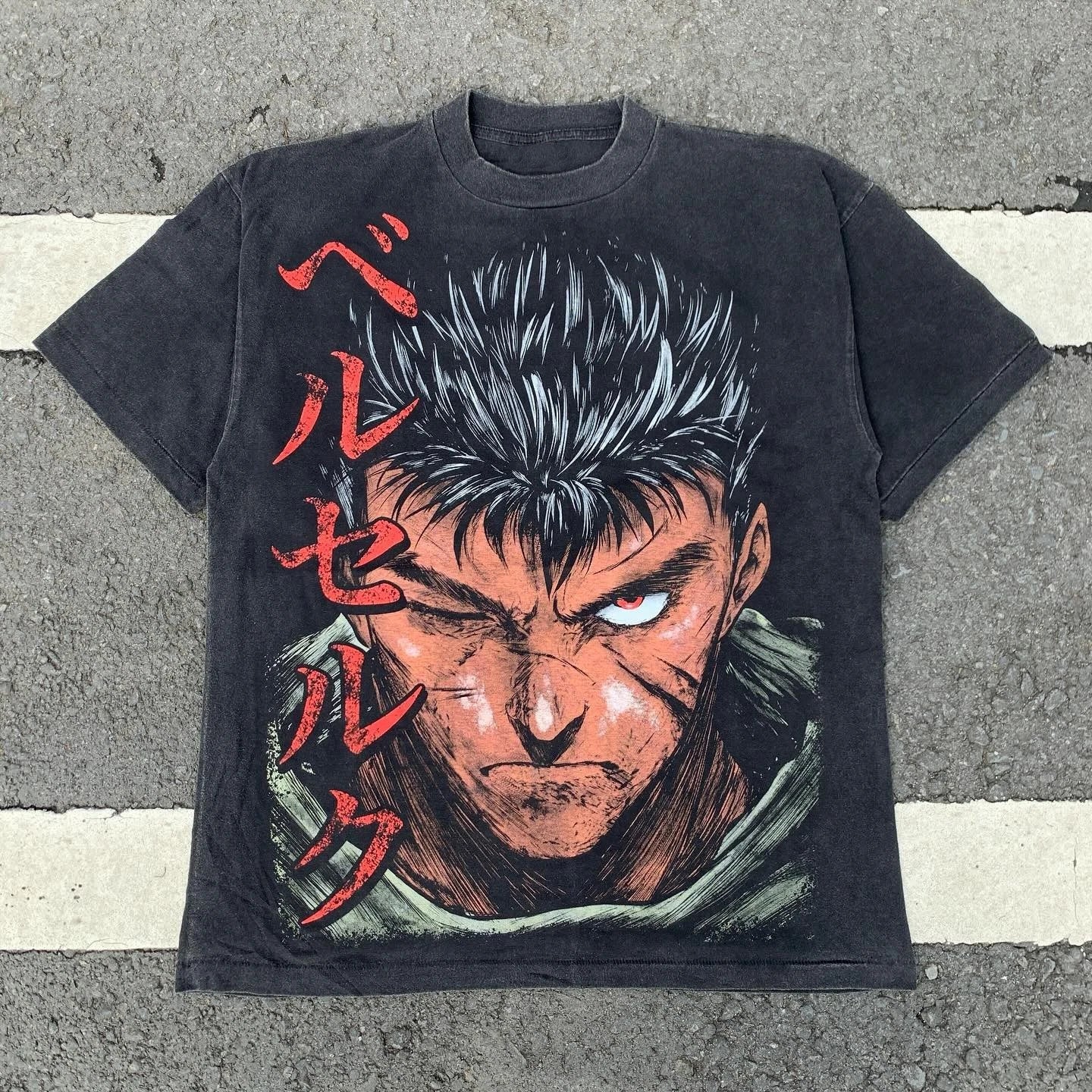 Berserk Guts Double Sided Distressed Vintage Wash Heavyweight Cotton T-Shirt