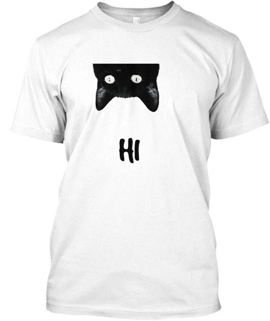 Cool Funny Cat , Black - Hi T-Shirt Made in the USA Size S to 5XL