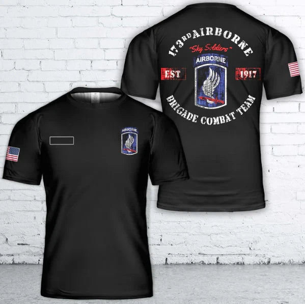 Custom Name US Army 173rd Airborne Regiment Retro T-Shirt 3D