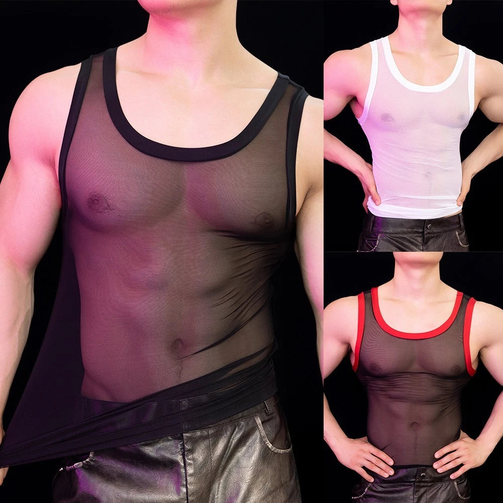 Trendy Sleeveless Mesh T shirt for Men Suitable for Nightclubs and Parties