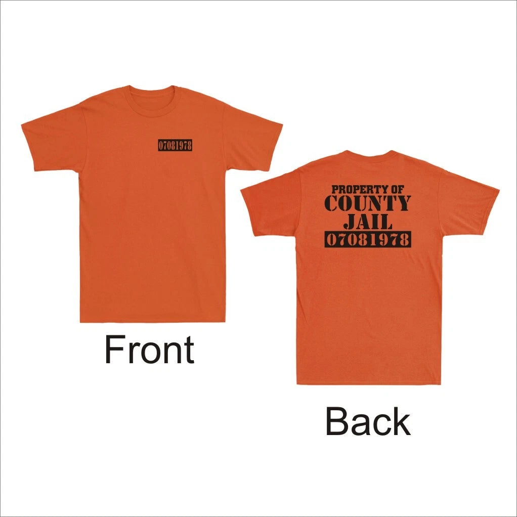 Property of the County Jail Prison Funny Orange Front & Back Print Men's T-Shirt
