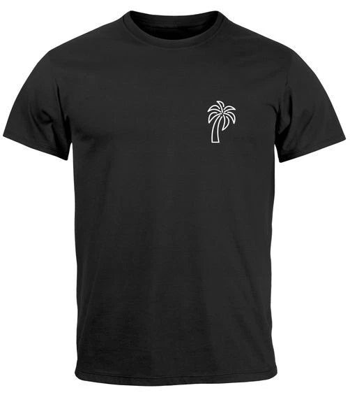 Men's T-Shirt Palm Tree Logo Print Summer Badge Emblem Minimal Line Art Fashion