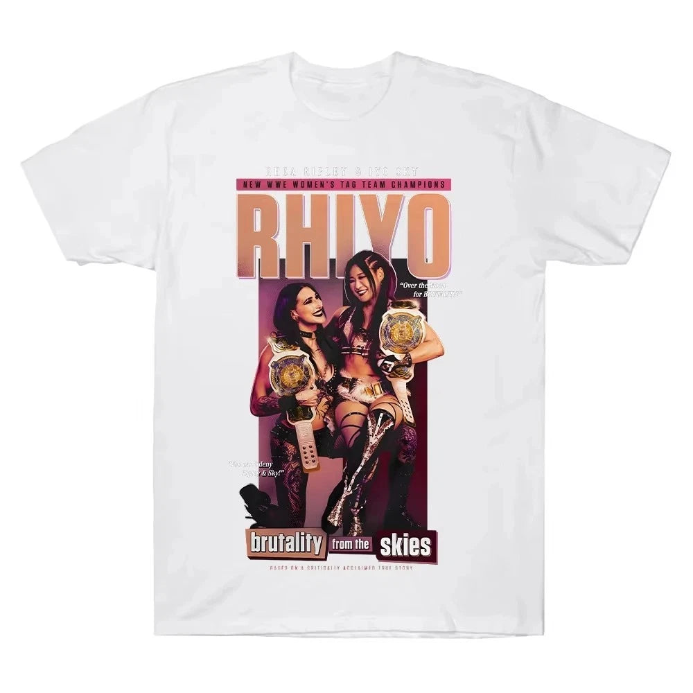 Rhea Ripley Iyo Sky Wrestling Cotton T-Shirt Graphic Print Y2K Wrestlemania