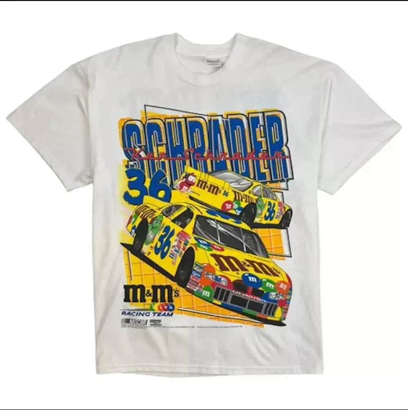 Vintage 2001 NASCAR KEN SCHRADER M&M’S TEE WHITE SHIRT