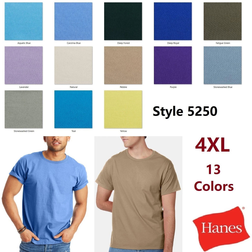 Hanes 5250 4XL Authentic Short Sleeve Men's Unisex Cotton T-Shirt Pit to Pit 29"