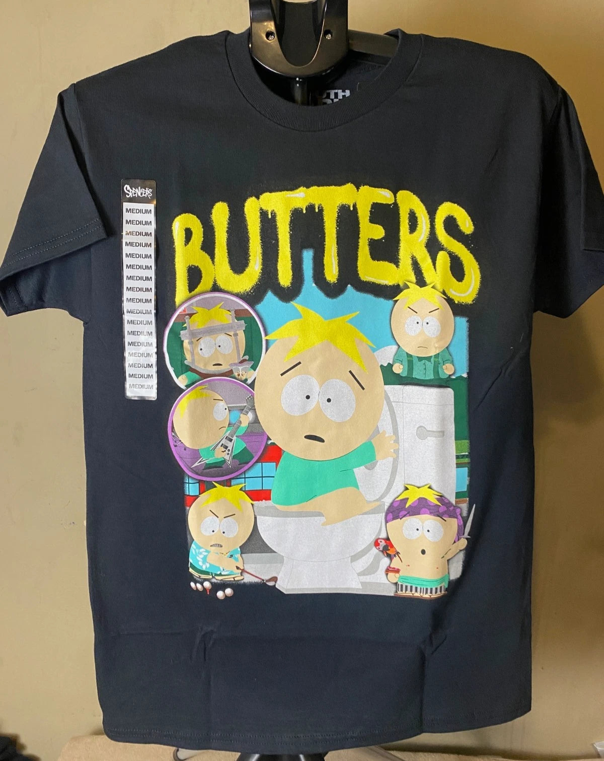 NWT-SOUTH PARK  Butters Stotch  Large Print High Quality Black Graphic Tee