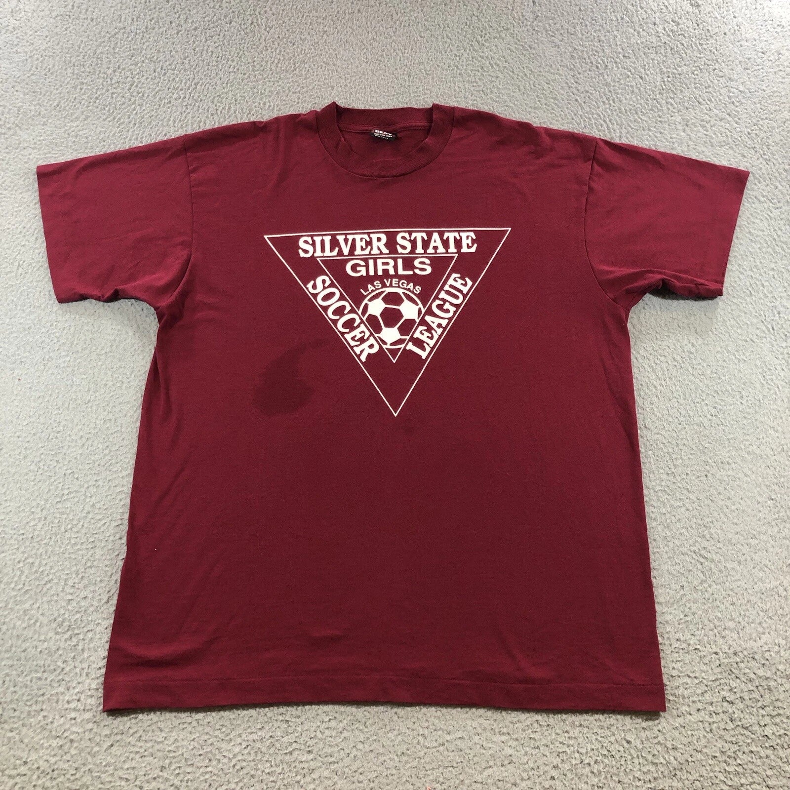 Vintage Fruit Of The Loom T Shirt Adults XL Red Silver State Girls Soccer League