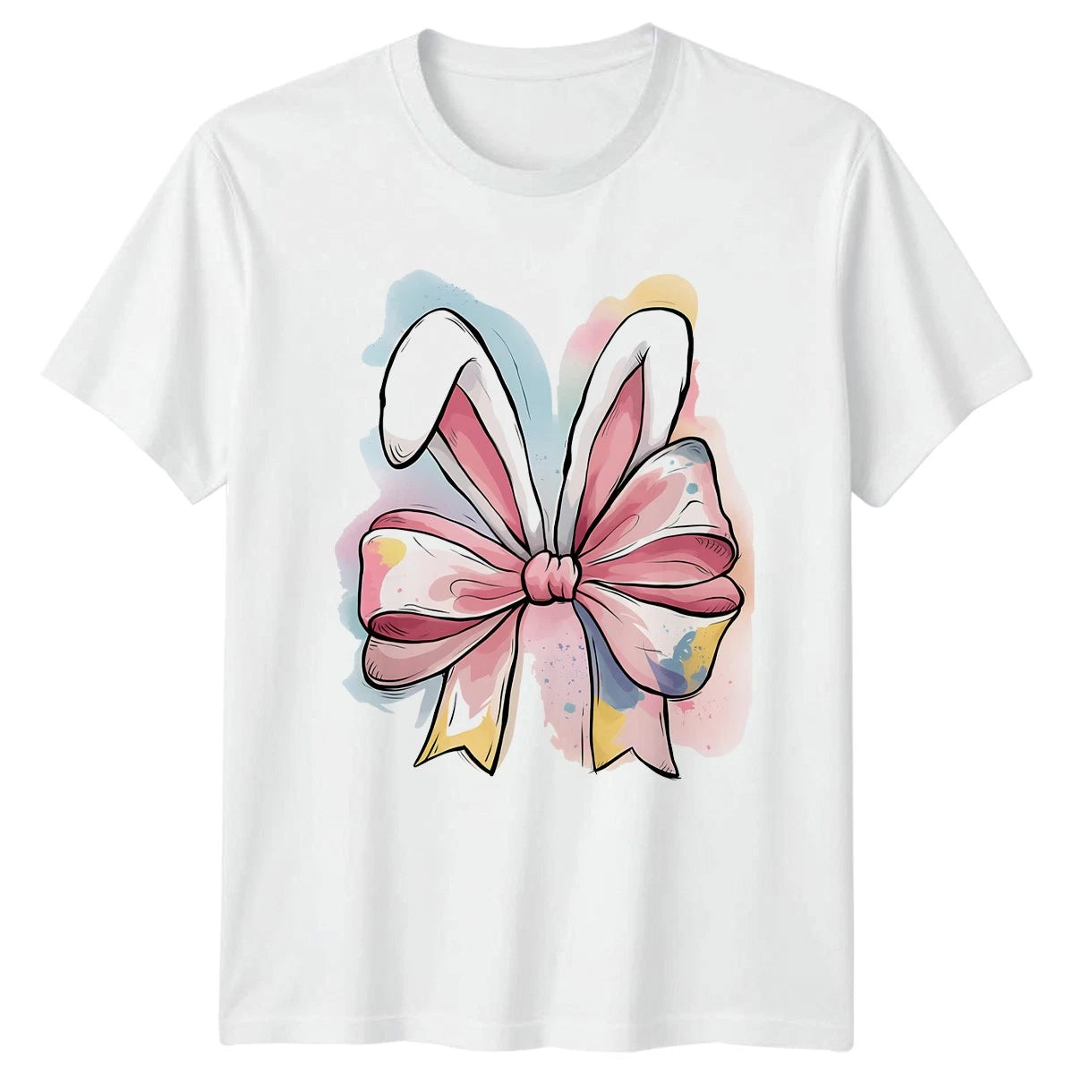 Watercolor Bunny Ears And Pink Womens T-Shirt Pastel Aesthetic Easter Gift