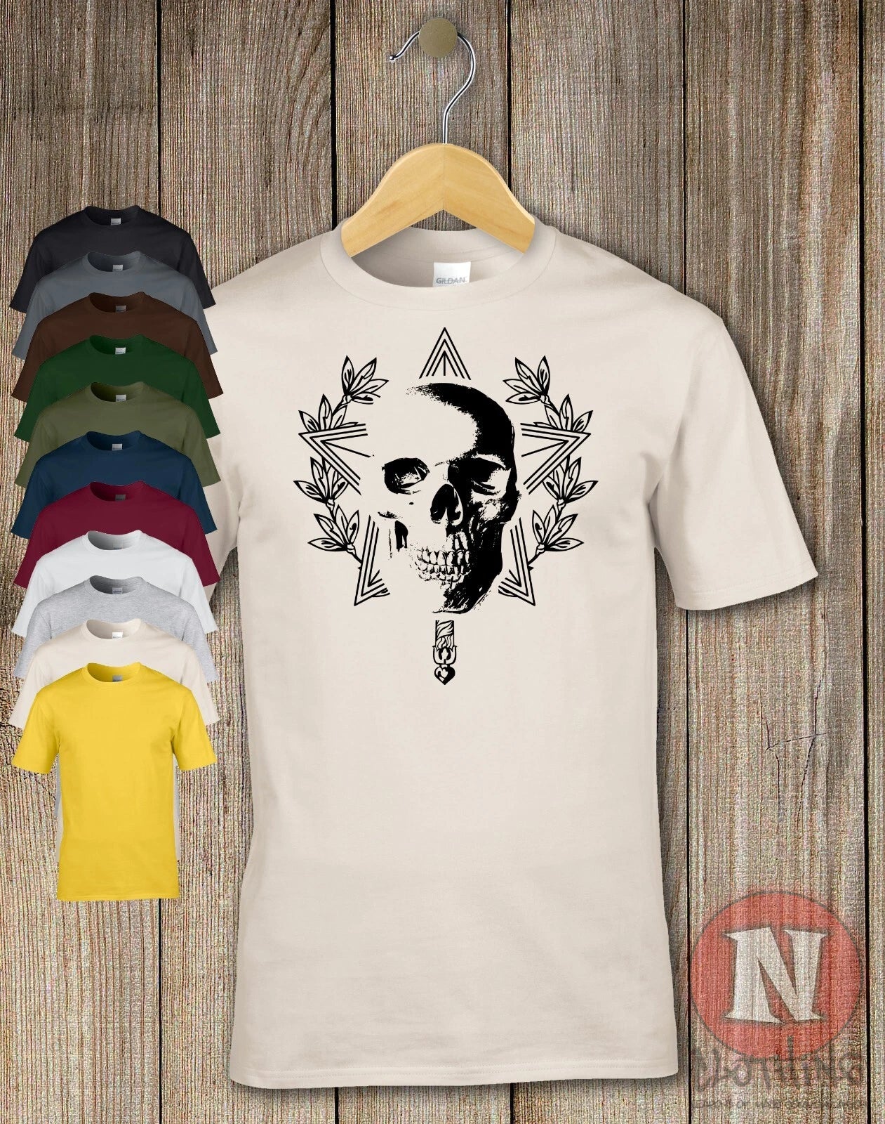 Naughees Grunge Skull Star Wreath T-Shirt Short Sleeve Tattoo Festival