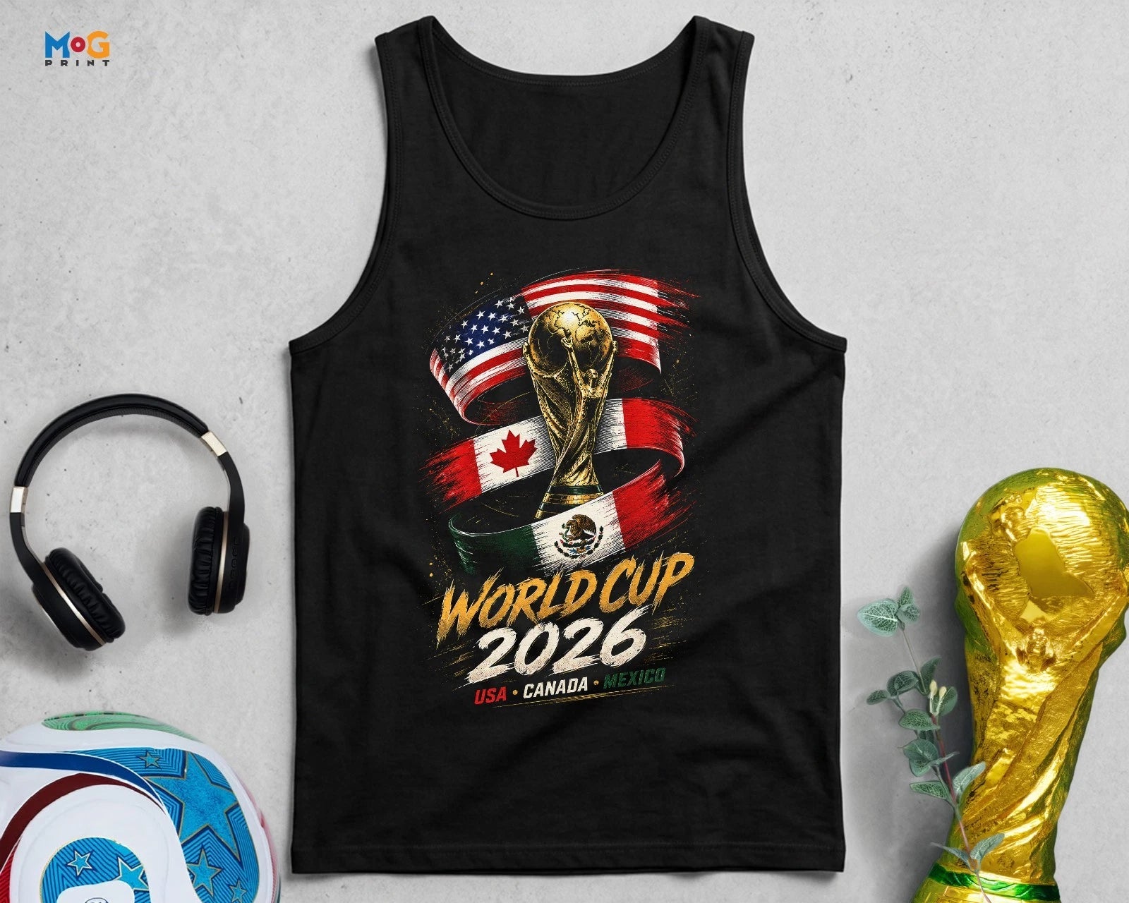 World Flags Vest Football Cup Trophy USA Canada Mexico Soccer Fan Match Day Tank