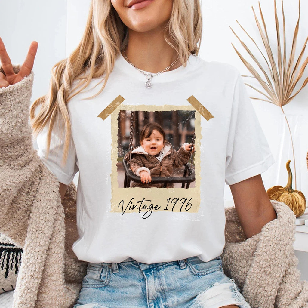 Personalized Vintage Year Photo Shirt Custom Picture Birthday Gift Unisex Tee