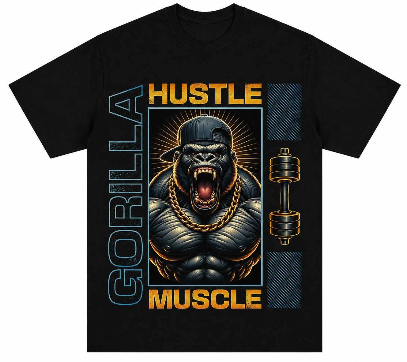 Gorilla Hustle Muscle T-Shirt Gym Streetwear Bodybuilding Graphic Tee Black UK