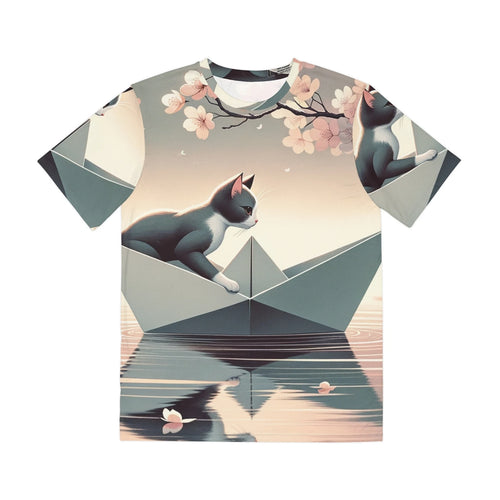 All Over Print T Shirt Minimalist Cat in Paper Boat