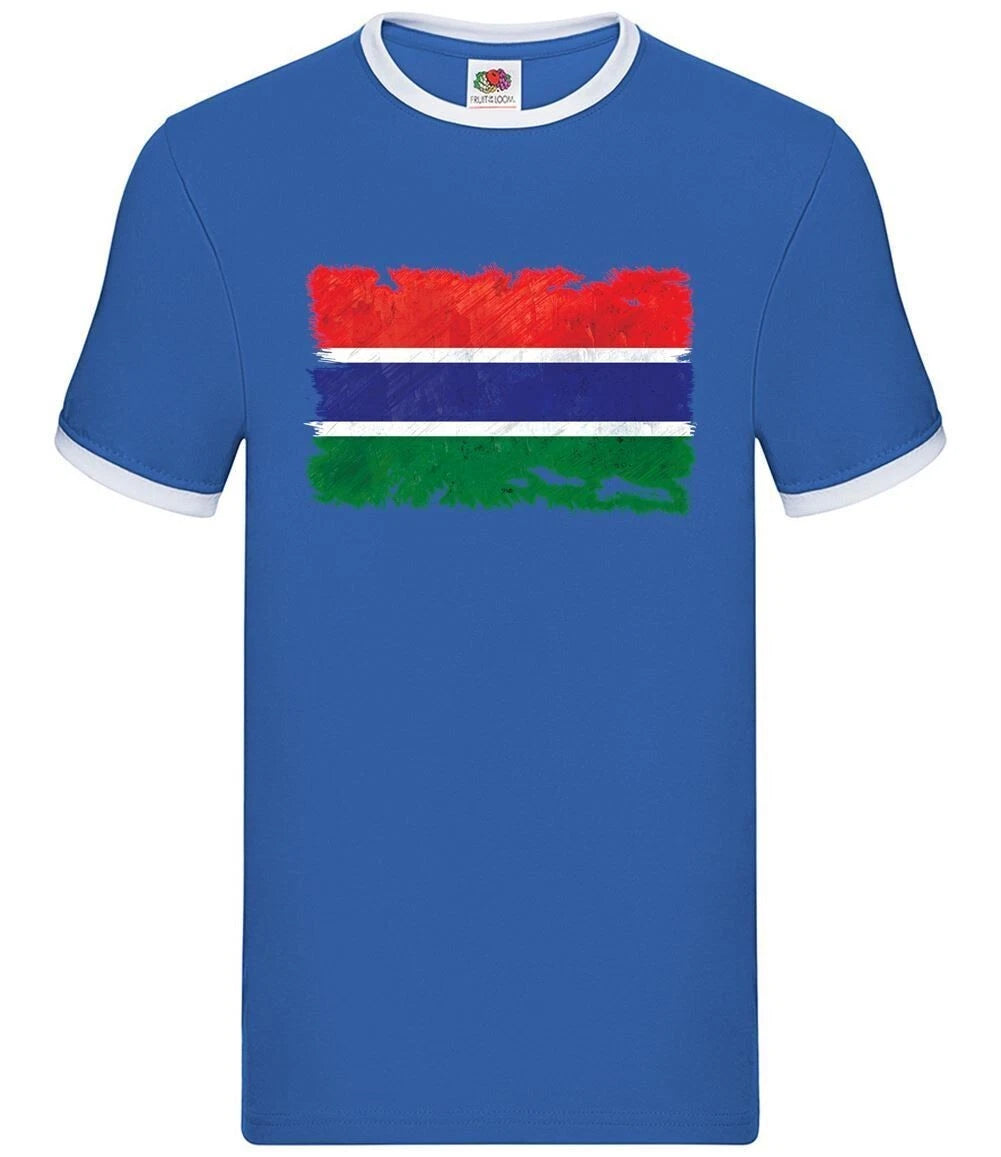 The Gambia Grunge Style Flag - Mens Ringer - Banjul Country Travel Flags