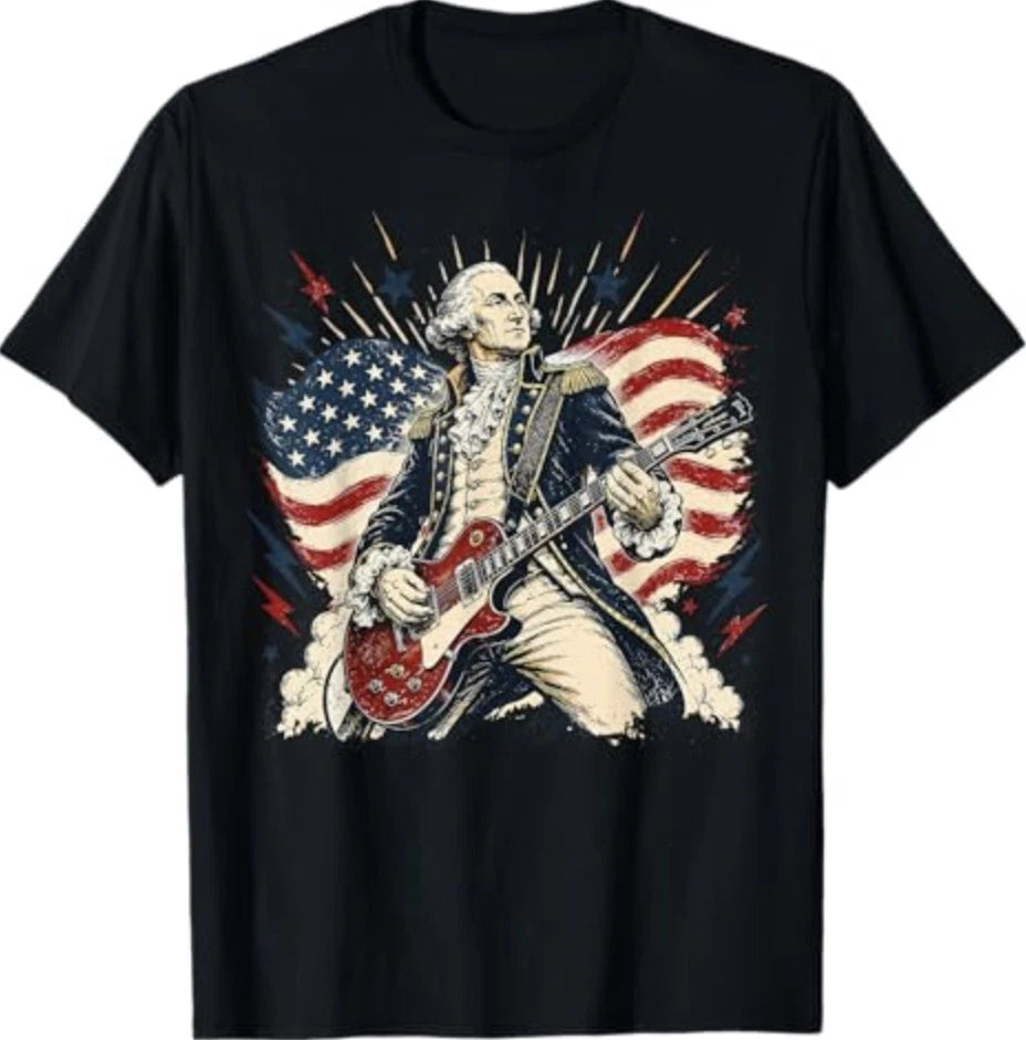 George Washington Playing Guitar 4th July 250th Anniversary T-Shirt