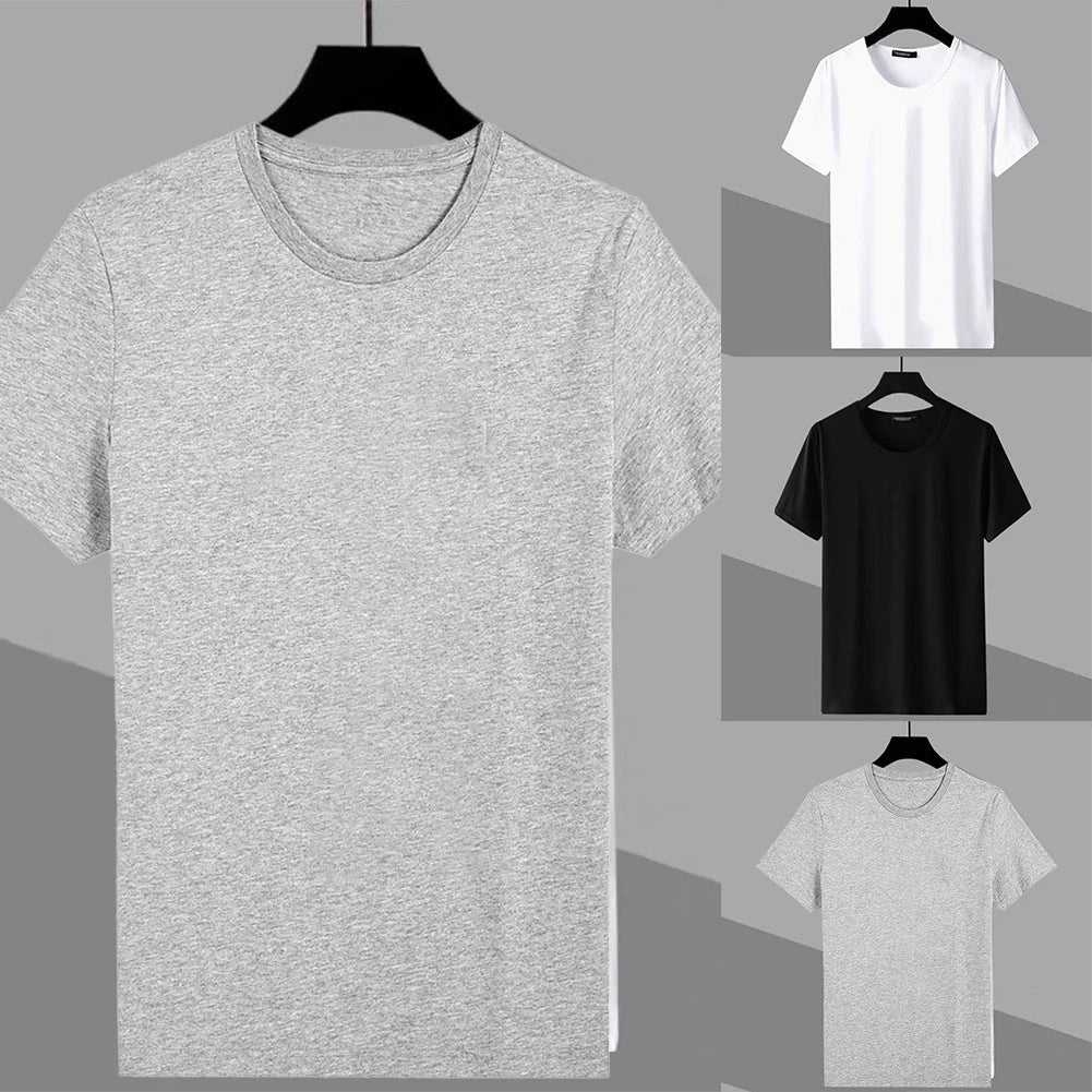 Trendy Slim Fit T shirt for Men Solid Color Casual Tee Top with Short Sleeves